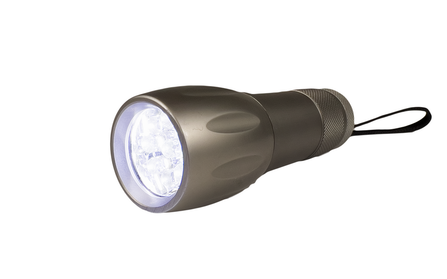 Ліхтарик на батарейках світлодіодний водостійкий 9 LED "TORCH 9" сріблястий 94308-IS фото