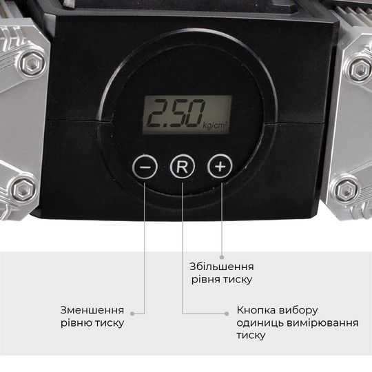 Автокомпресор GEMIX Model I двопоршневий з сумкою, цифровий манометр, функція AUTOSTOP, ліхтарик, 60 л/хв GMX.Mod.I.Duo фото