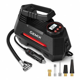 Автокомпресор GEMIX Model M black/red поршневий, цифровий манометр, функція AUTOSTOP, ліхтарик, 35 л/хв GMX.Mod.M.BR фото