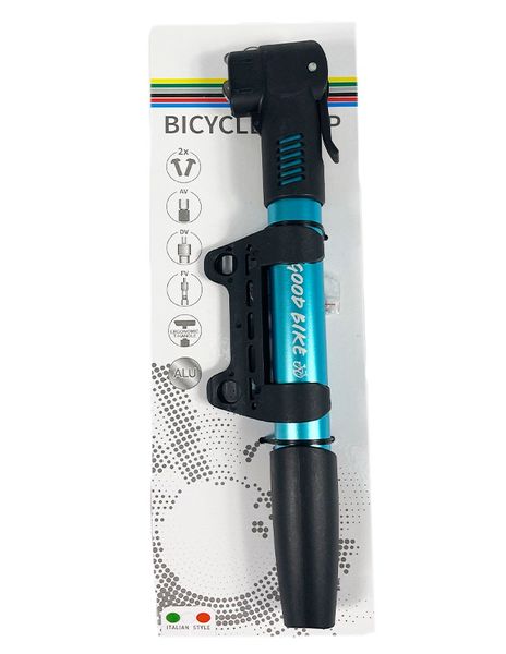 Насос ручний для велосипеда синій в алюмінієвому корпусі "DUAL ALU" AV, FV, DV 92518B-IS фото