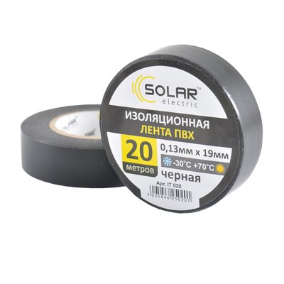 Стрічка ізоляційна ПВХ SOLAR IT020 20 м, 0.15x19 мм, чорна IT020 фото