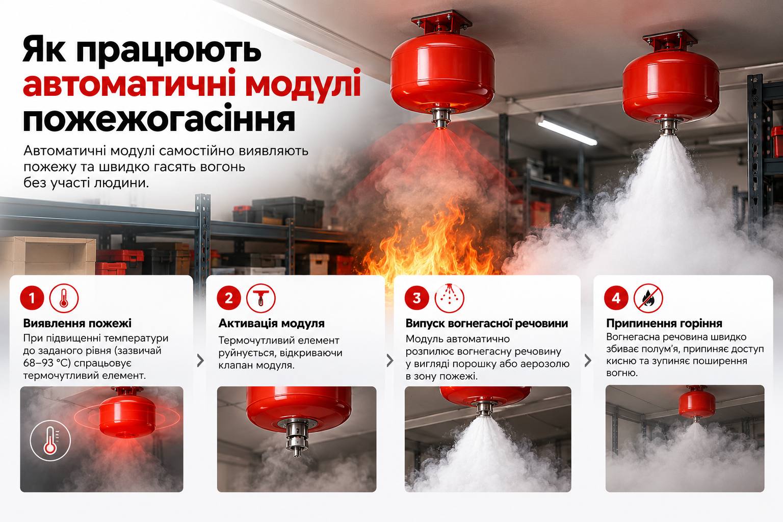 Як працюють автоматичні модулі пожежогасіння